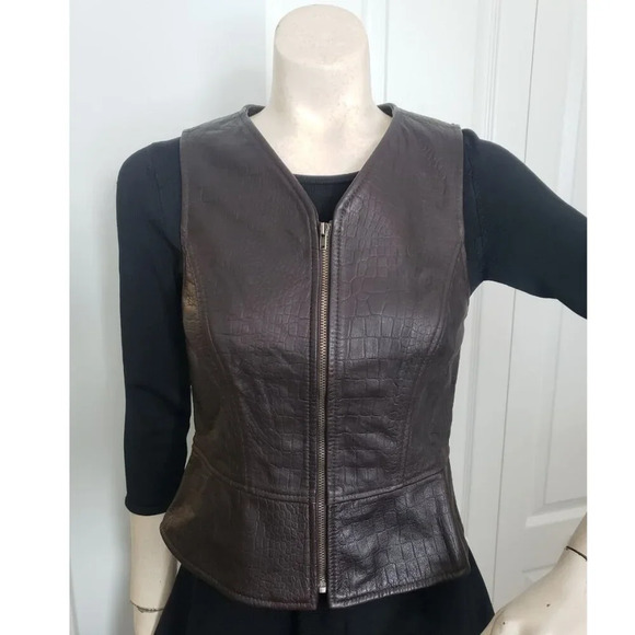 A Line Anne Klein Briwn Leather Vest Made in USA - Picture 6 of 8